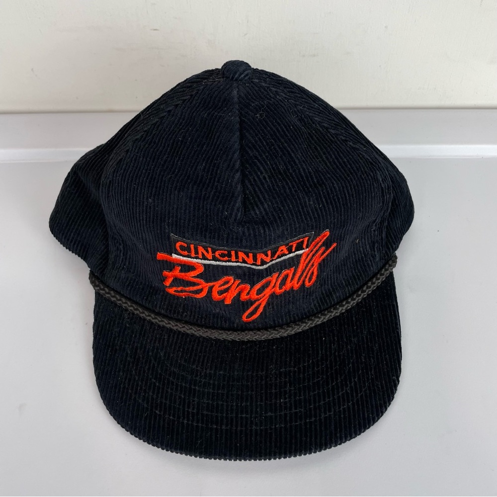 Vtg Cincinnati Bengals Black Corduroy Rope Hat Snapback Sports Hat One Size - Picture 3 of 7